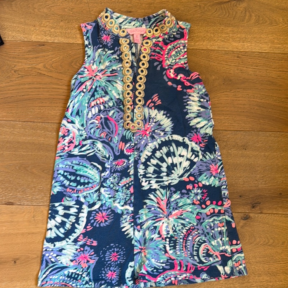 Lilly Pulitzer Blue and Pink Dress with Gold Accents size 6/7